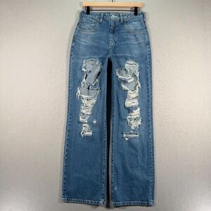 Anthropologie Pilcro Jeans Women 26 Blue Medium Wash Distressed Wide Leg Comfort